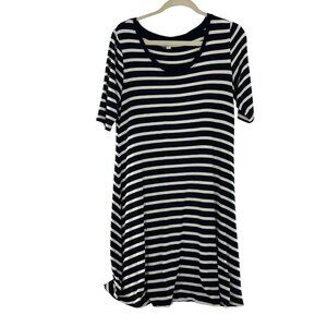 Greige Black & White Striped Short Sleeve Swing Dress Large Beach Stretch